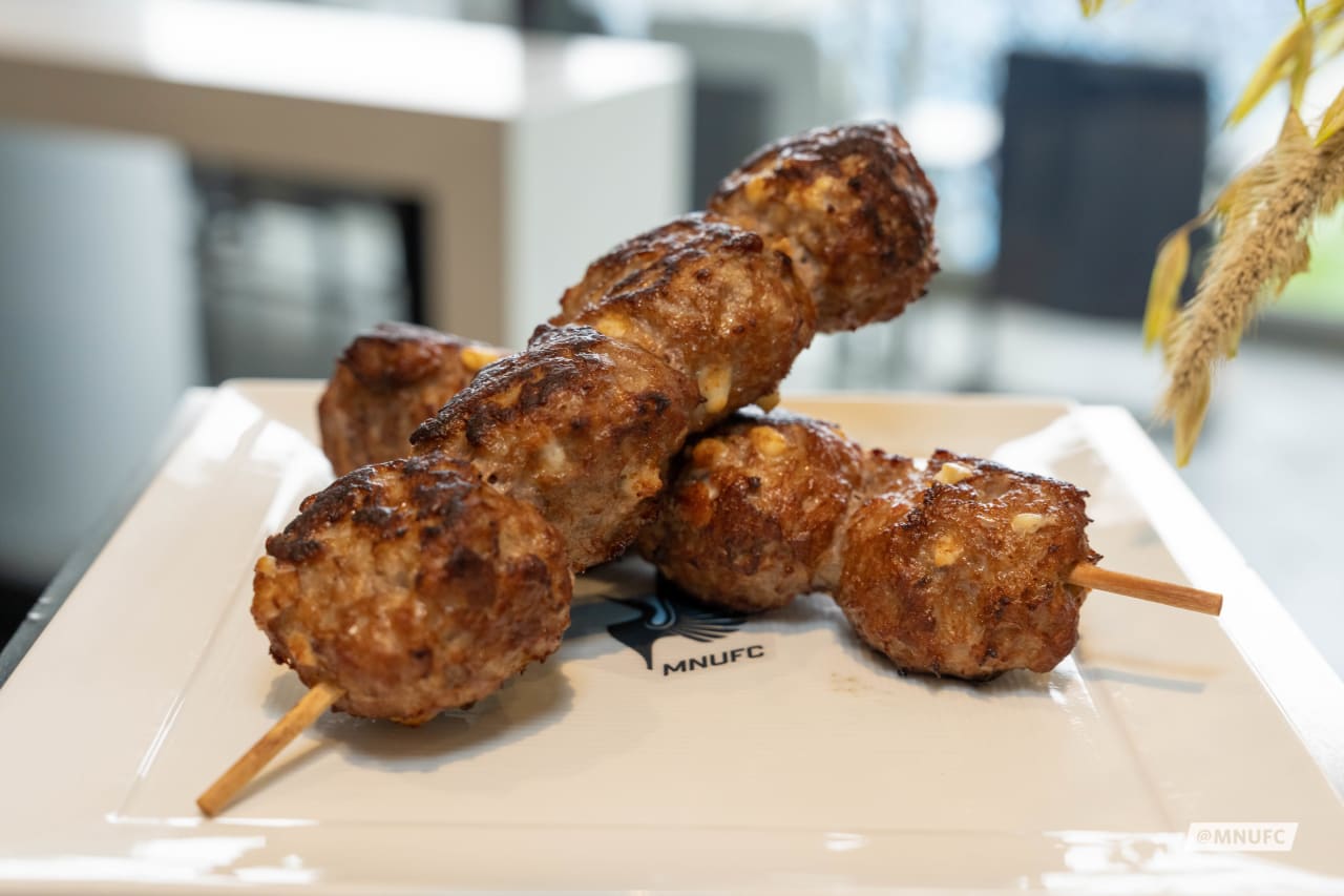 Cub Hatch Chili Cheddar Meatball on a Skewer